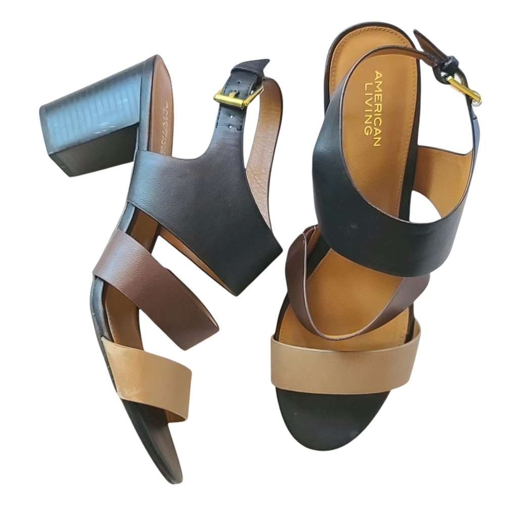 American Living Wakely Anklestrap open toe stacked heels size 11